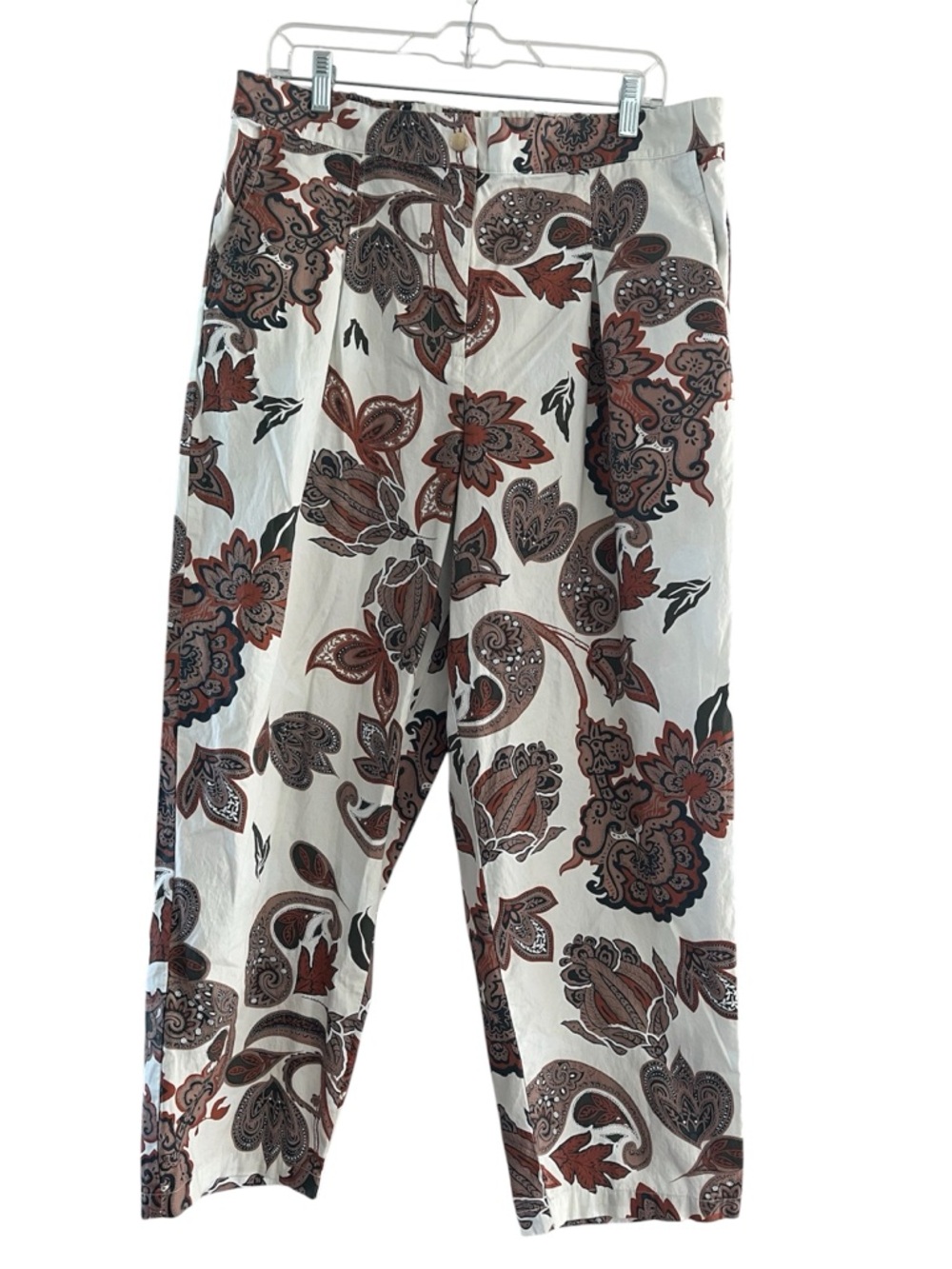 Women's Floral Paisley Wide-Leg Pants - Cream & Brown